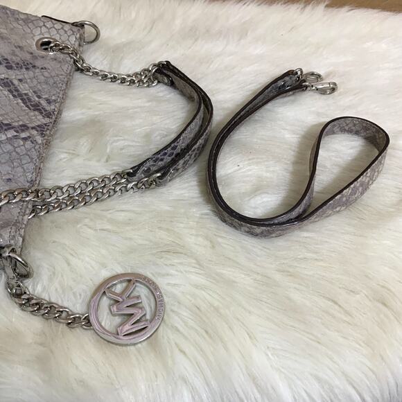 MICHAEL KORS JET SET Gray Python Leather North South Convertible Chain Hobo - Picture 10 of 16